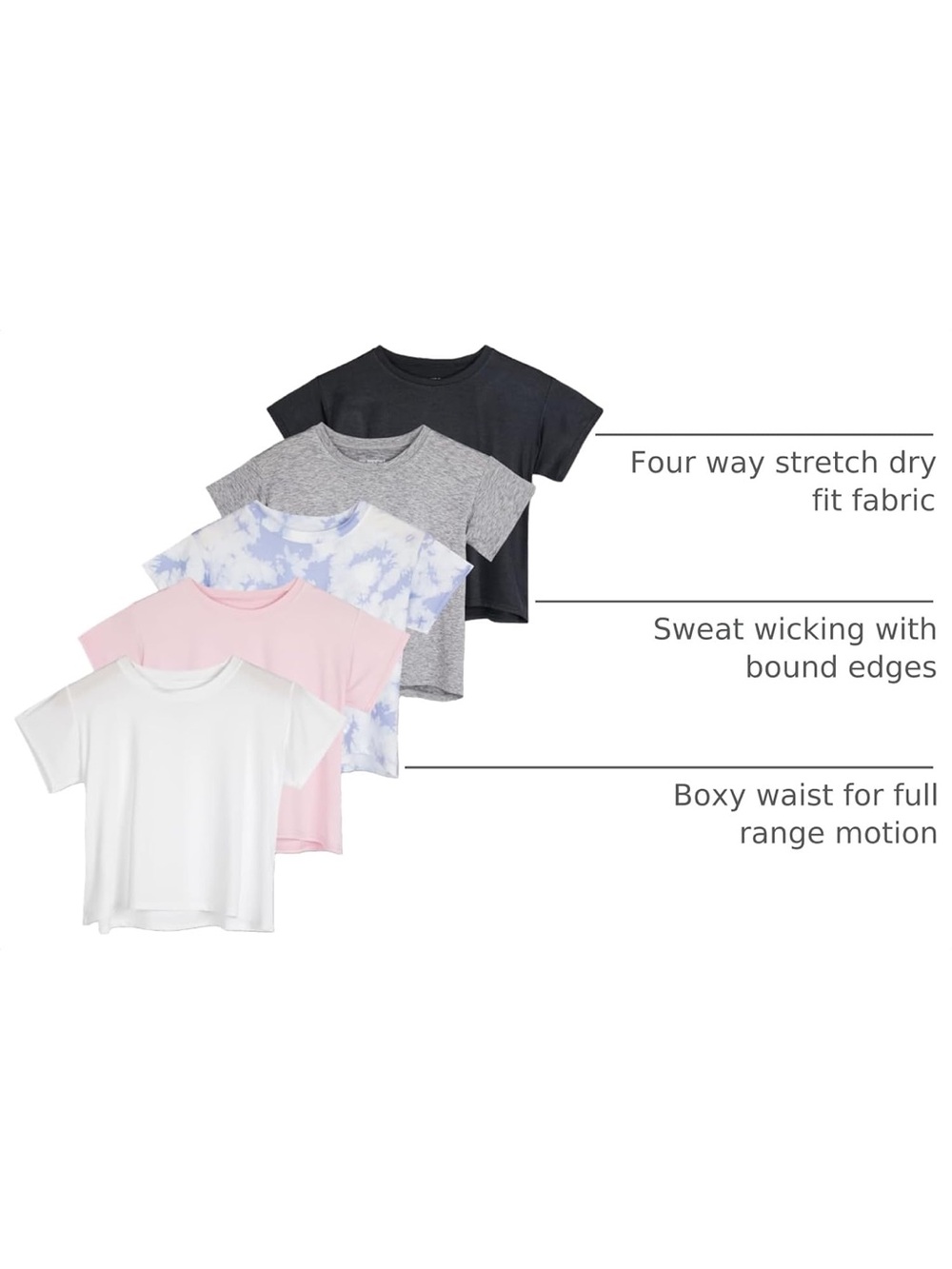 Realessentials 5 Pack Women's Dry Fit Crop Top Workout T Shirts Short Sleeve - Picture 3 of 7